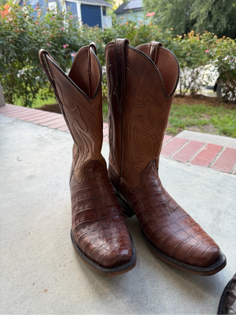 Men's Brown Caiman Croc Western Cowboy Boots - Classic Leather